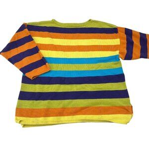 Lizwear Vintage Multicolor Striped 3/4 Sleeves Sweater Women's Size Medium